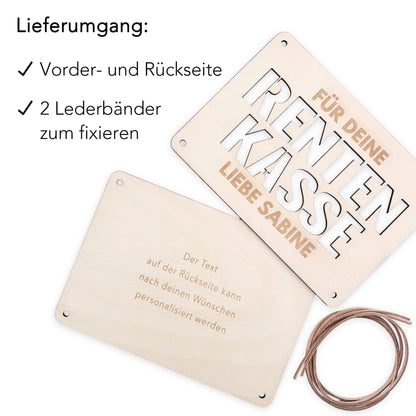 Rente Geldgeschenk personalisiertes Renteneintritt Geschenk Rentner Rentenkasse Abschiedsgeschenk Kollegen Geschenkkarte aus Holz 12x17 cm