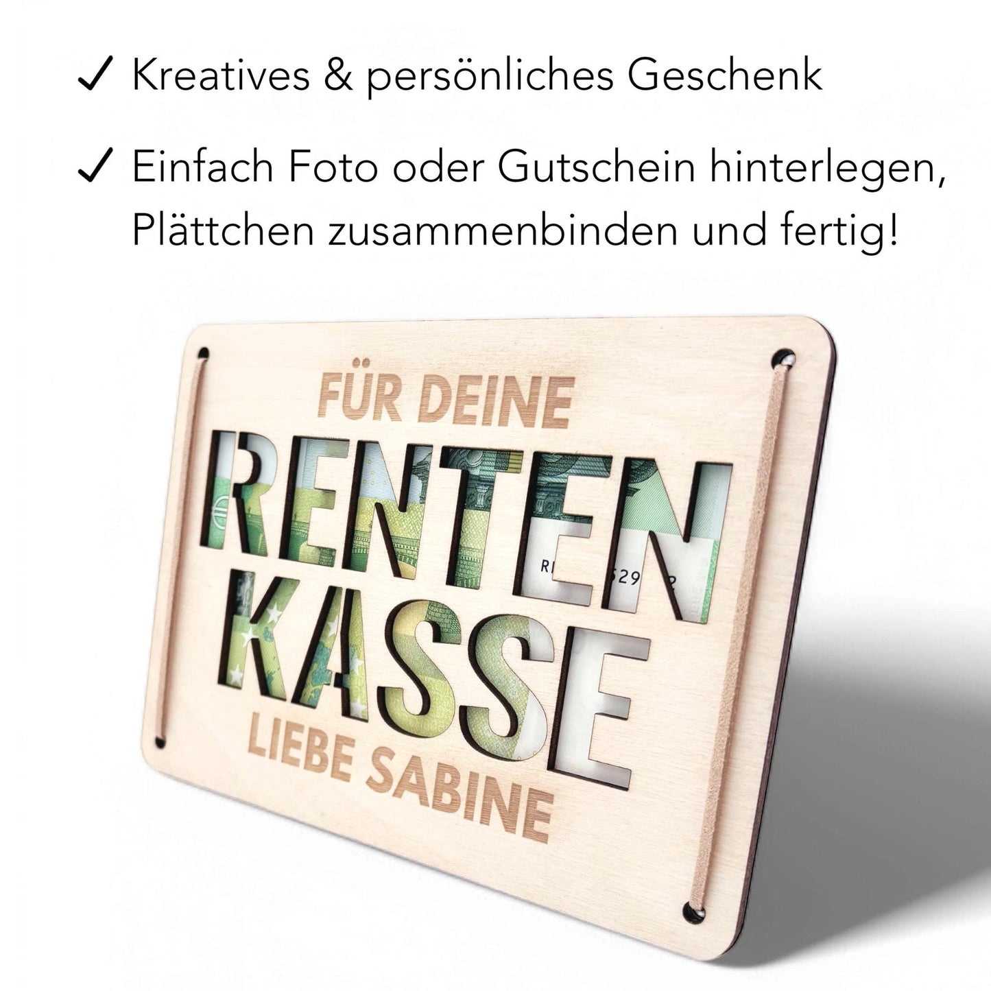 Rente Geldgeschenk personalisiertes Renteneintritt Geschenk Rentner Rentenkasse Abschiedsgeschenk Kollegen Geschenkkarte aus Holz 12x17 cm
