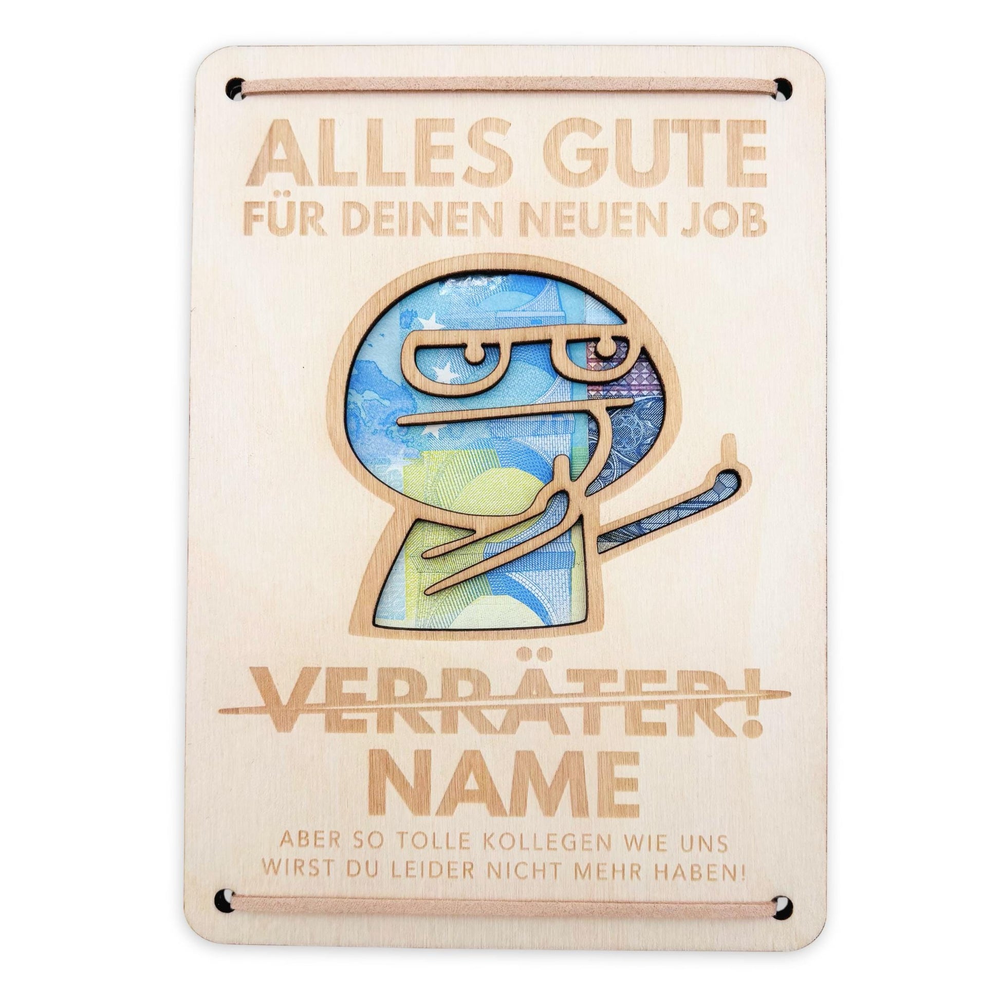 Abschiedsgeschenk Kollege personalisiertes Geschenk Kollegin Jobwechsel Verräter Geldgeschenk Verpackung Geschenkkarte aus Holz 12x17 cm