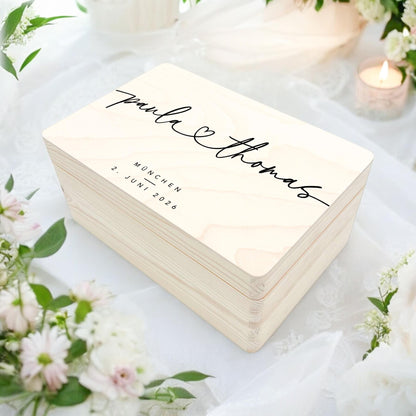 Erinnerungskiste Hochzeit personalisiertes Hochzeitsgeschenk für Brautpaar Holzkiste Erinnerungsbox Geschenkkiste Geschenkbox 30x20x13 cm