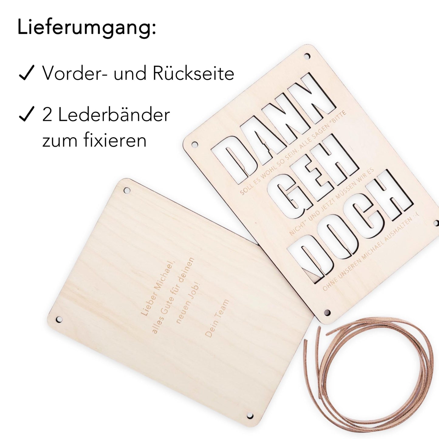 Dann geh doch Karte Abschiedsgeschenk Kollege personalisiertes Geschenk Kollegin Jobwechsel Geldgeschenk Geschenkkarte Holz 12x17 cm