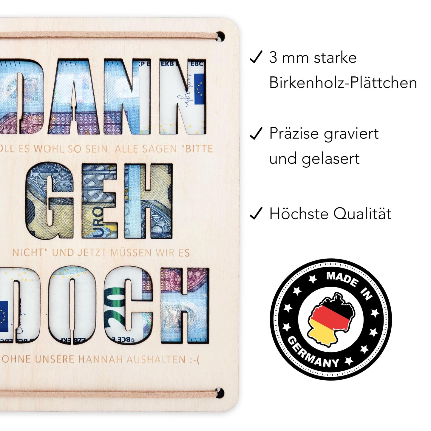 Dann geh doch Karte Abschiedsgeschenk Kollege personalisiertes Geschenk Kollegin Jobwechsel Geldgeschenk Geschenkkarte Holz 12x17 cm