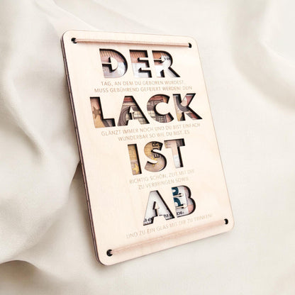 Der Lack ist ab Geldgeschenk Geburtstag personalisierte Geburtstagskarte Geldverpackung Geld Geburtstagsgeschenk Geschenkkarte Holz 12x17 cm