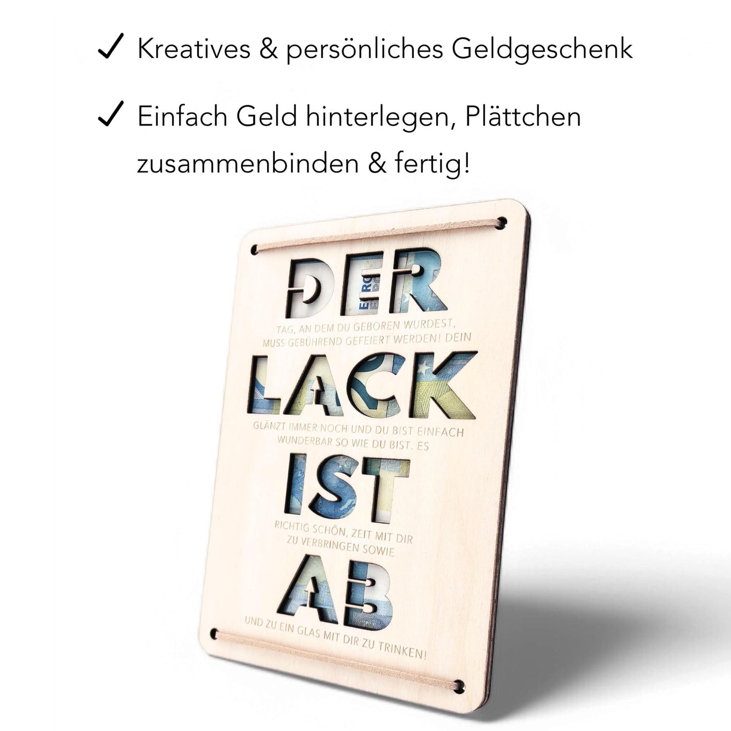 Der Lack ist ab Geldgeschenk Geburtstag personalisierte Geburtstagskarte Geldverpackung Geld Geburtstagsgeschenk Geschenkkarte Holz 12x17 cm