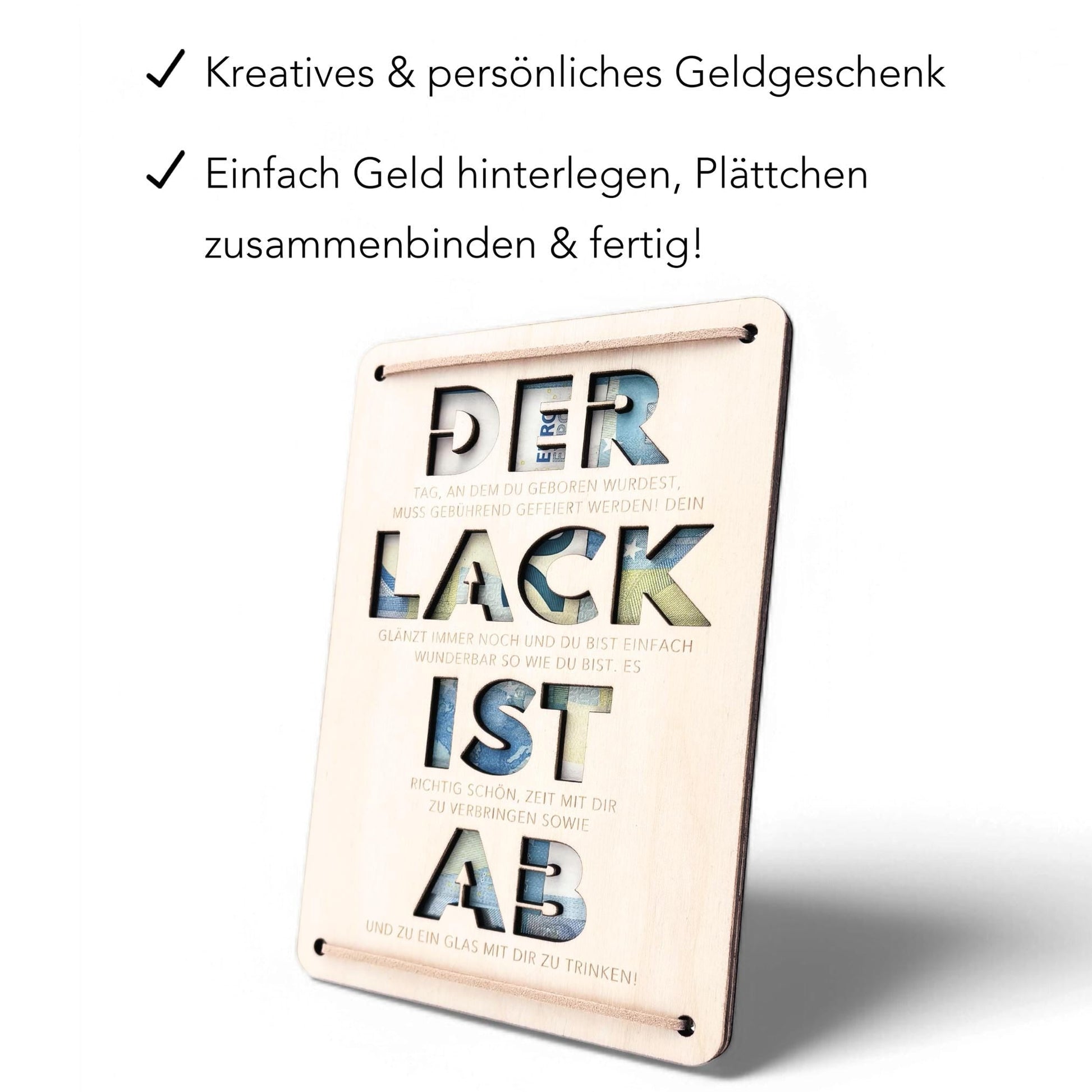 Der Lack ist ab Geldgeschenk Geburtstag personalisierte Geburtstagskarte Geldverpackung Geld Geburtstagsgeschenk Geschenkkarte Holz 12x17 cm