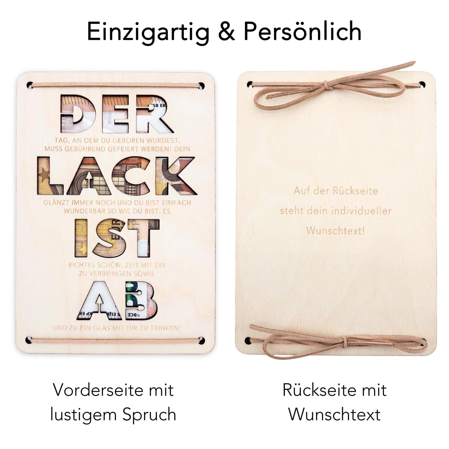 Der Lack ist ab Geldgeschenk Geburtstag personalisierte Geburtstagskarte Geldverpackung Geld Geburtstagsgeschenk Geschenkkarte Holz 12x17 cm