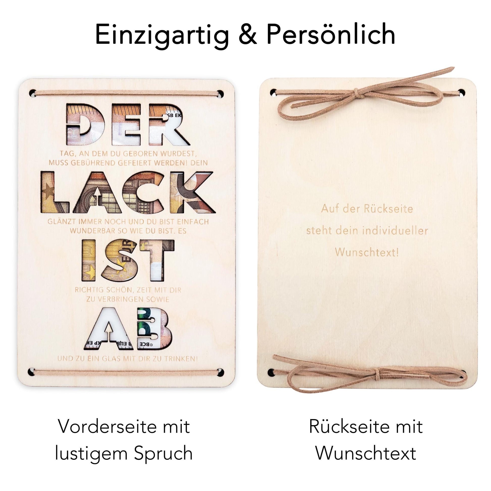 Der Lack ist ab Geldgeschenk Geburtstag personalisierte Geburtstagskarte Geldverpackung Geld Geburtstagsgeschenk Geschenkkarte Holz 12x17 cm
