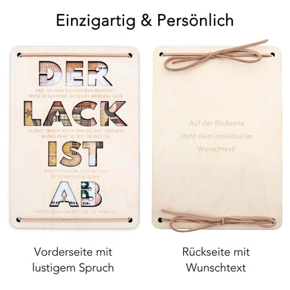 Der Lack ist ab Geldgeschenk Geburtstag personalisierte Geburtstagskarte Geldverpackung Geld Geburtstagsgeschenk Geschenkkarte Holz 12x17 cm