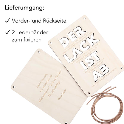 Der Lack ist ab Geldgeschenk Geburtstag personalisierte Geburtstagskarte Geldverpackung Geld Geburtstagsgeschenk Geschenkkarte Holz 12x17 cm