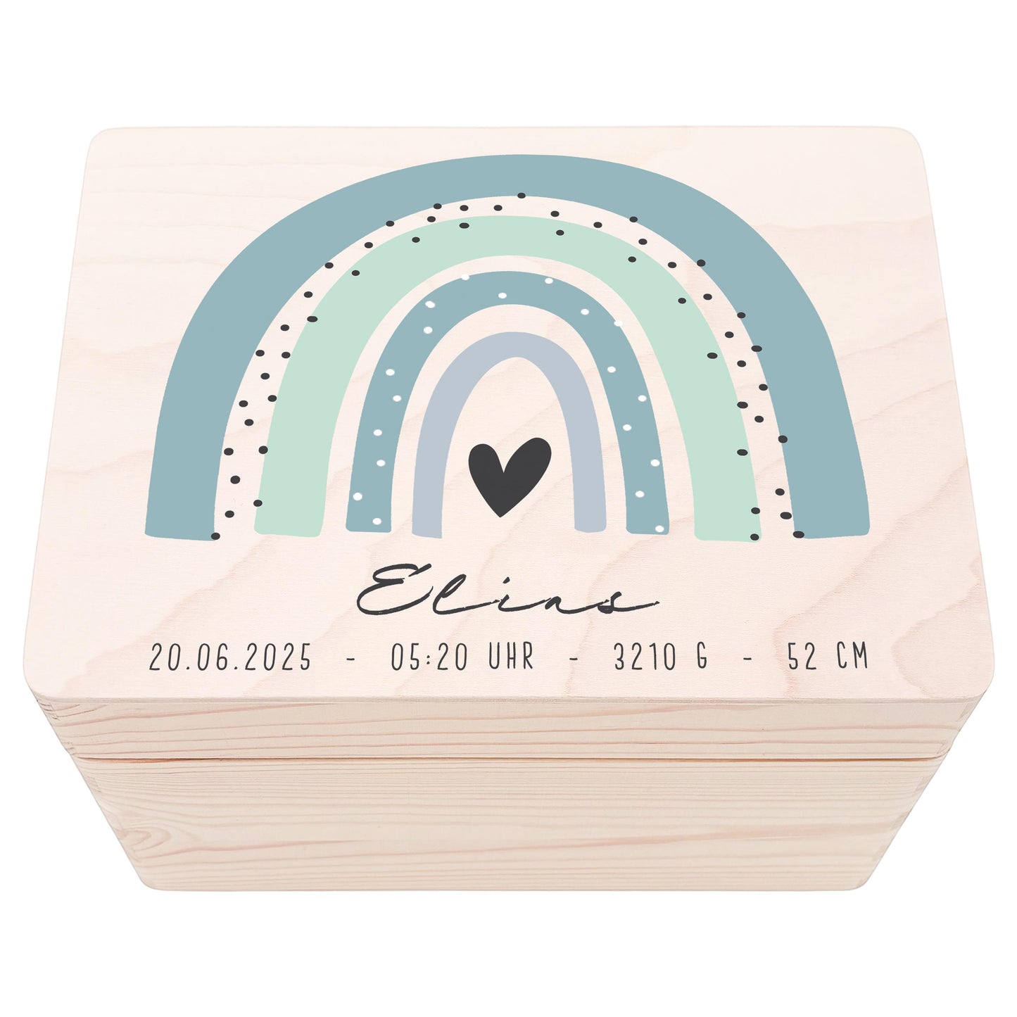 Erinnerungskiste Baby Regenbogen Holzkiste personalisierte Erinnerungsbox Junge Erinnerungsbox Geschenk Geburt Geburtsgeschenk 30x20x13 cm