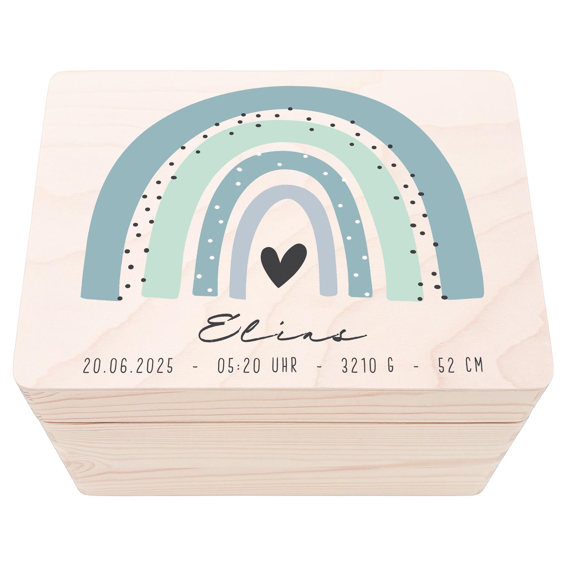Erinnerungskiste Baby Regenbogen Holzkiste personalisierte Erinnerungsbox Junge Erinnerungsbox Geschenk Geburt Geburtsgeschenk 30x20x13 cm