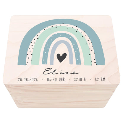 Erinnerungskiste Baby Regenbogen Holzkiste personalisierte Erinnerungsbox Junge Erinnerungsbox Geschenk Geburt Geburtsgeschenk 30x20x13 cm