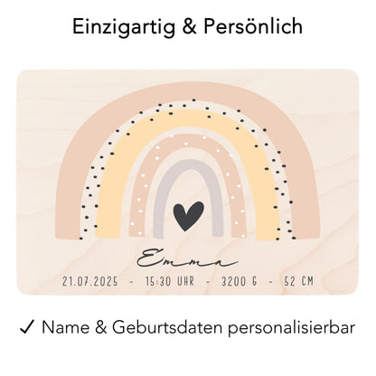Erinnerungskiste Baby Regenbogen Holzkiste personalisierte Erinnerungsbox Mädchen Erinnerungsbox Geschenk Geburt Geburtsgeschenk 30x20x13 cm
