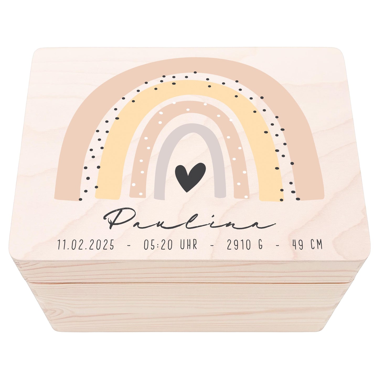 Erinnerungskiste Baby Regenbogen Holzkiste personalisierte Erinnerungsbox Mädchen Erinnerungsbox Geschenk Geburt Geburtsgeschenk 30x20x13 cm