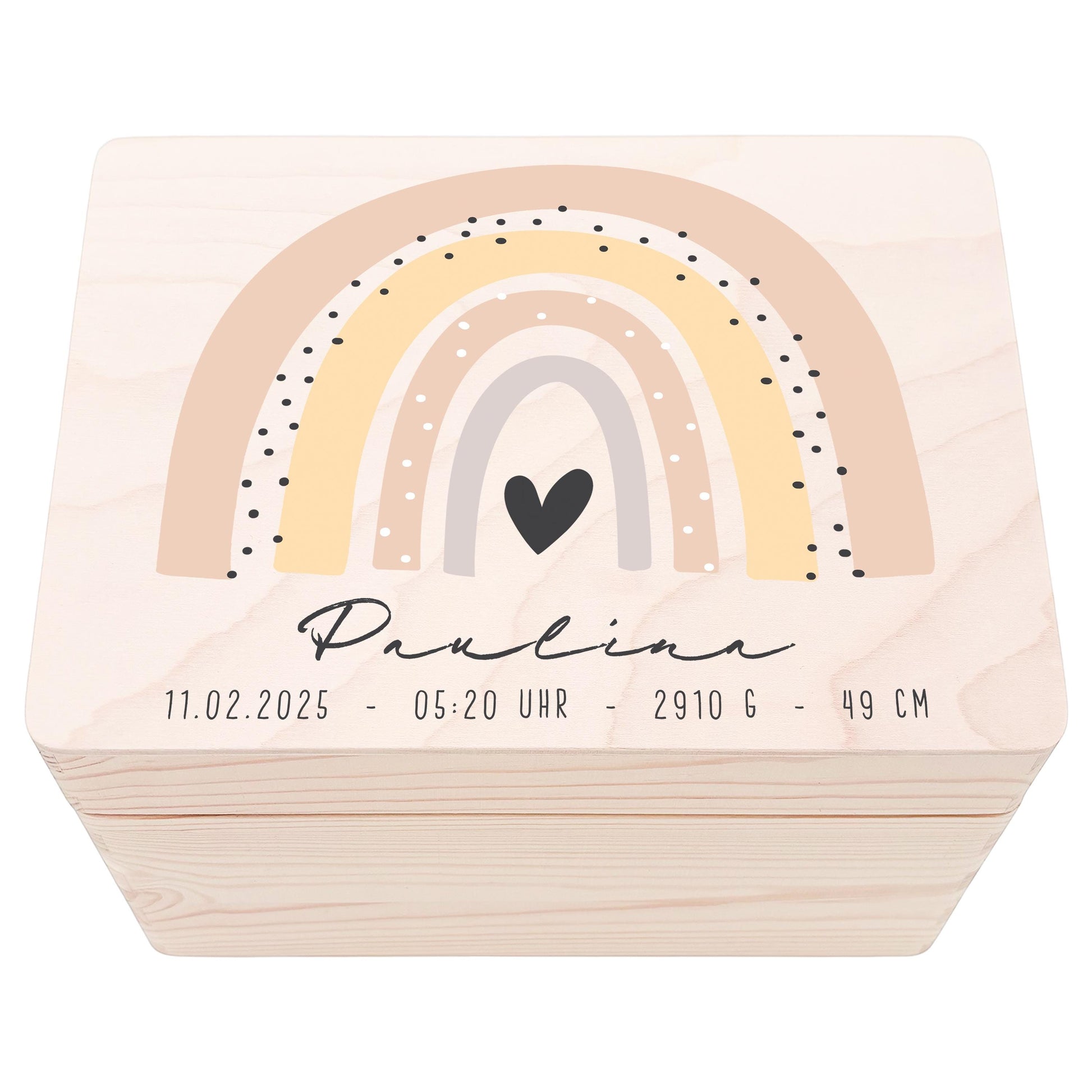 Erinnerungskiste Baby Regenbogen Holzkiste personalisierte Erinnerungsbox Mädchen Erinnerungsbox Geschenk Geburt Geburtsgeschenk 30x20x13 cm