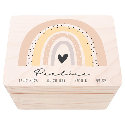 Erinnerungskiste Baby Regenbogen Holzkiste personalisierte Erinnerungsbox Mädchen Erinnerungsbox Geschenk Geburt Geburtsgeschenk 30x20x13 cm