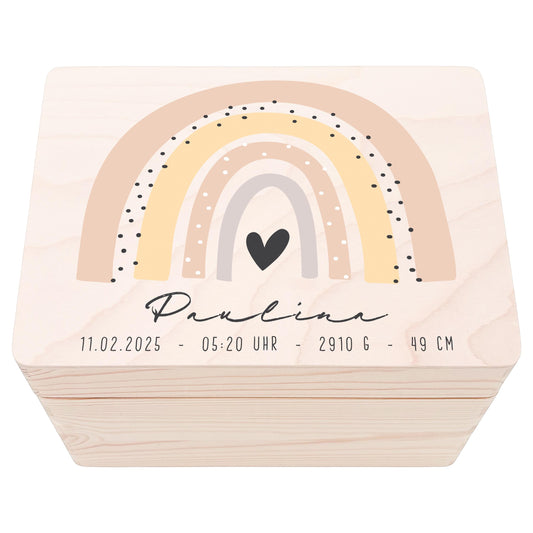 Erinnerungskiste Baby Regenbogen Holzkiste personalisierte Erinnerungsbox Mädchen Erinnerungsbox Geschenk Geburt Geburtsgeschenk 30x20x13 cm