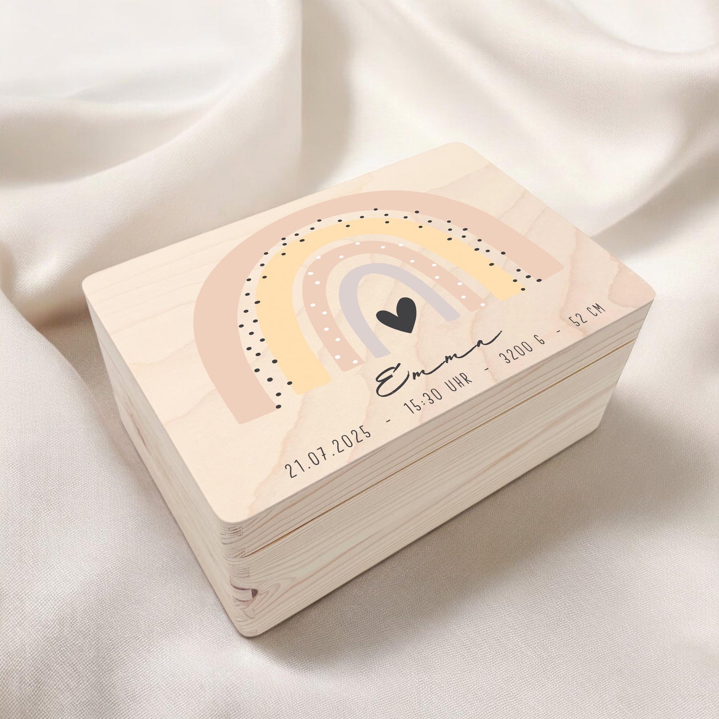 Erinnerungskiste Baby Regenbogen Holzkiste personalisierte Erinnerungsbox Mädchen Erinnerungsbox Geschenk Geburt Geburtsgeschenk 30x20x13 cm