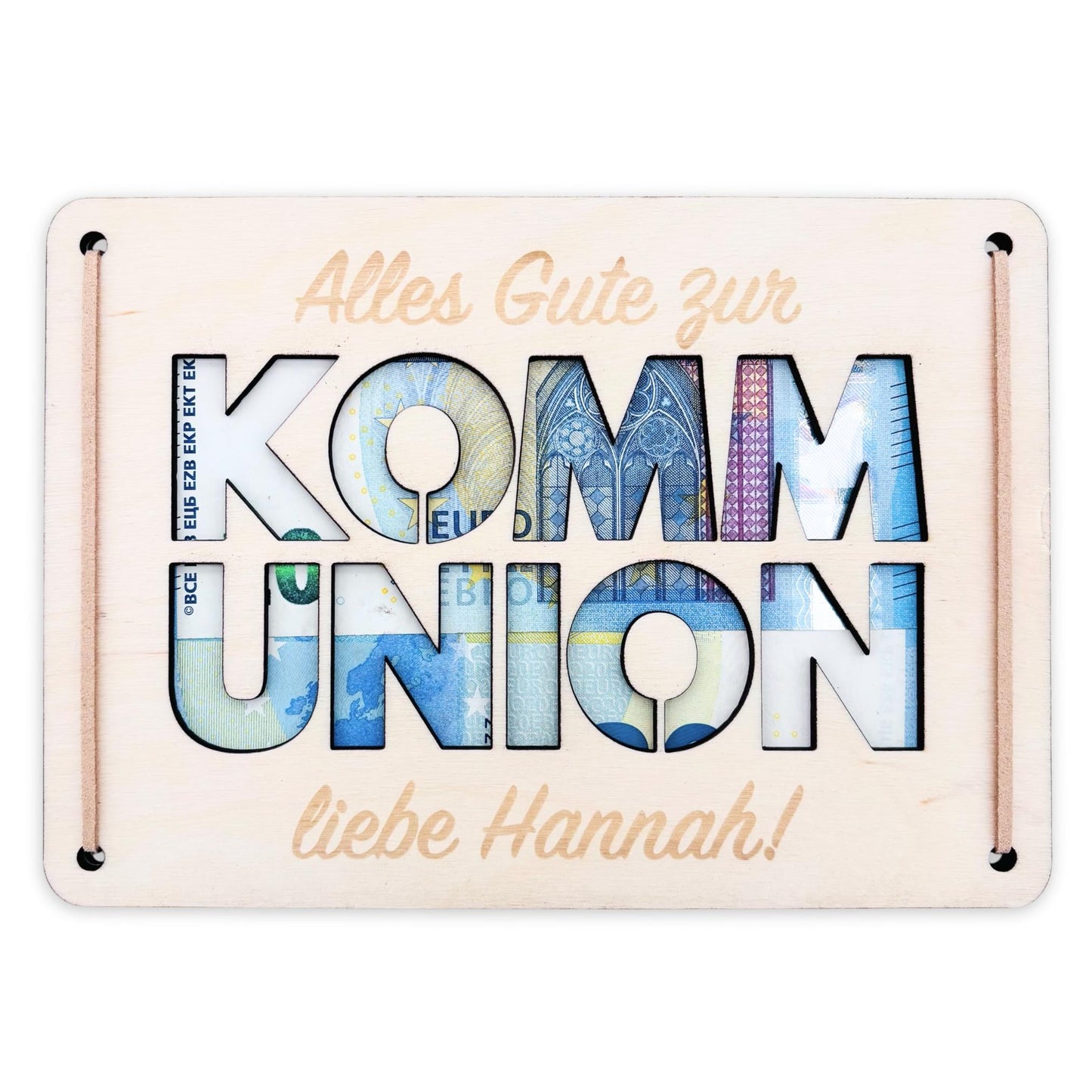 Geldgeschenk Kommunion Geschenk Junge Mädchen personalisierte Geld Verpackung Erstkommunion Geschenkkarte aus Holz 12x17 cm