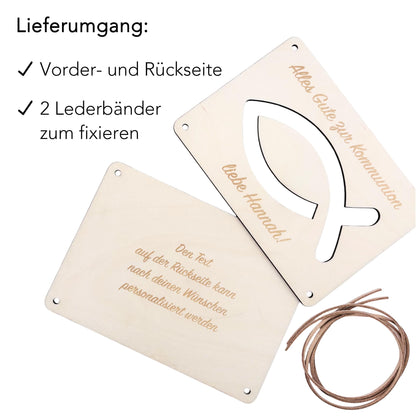 Geldgeschenk Kommunion Geschenk Junge Mädchen personalisierte Geld Verpackung Erstkommunion Geschenkkarte aus Holz 12x17 cm