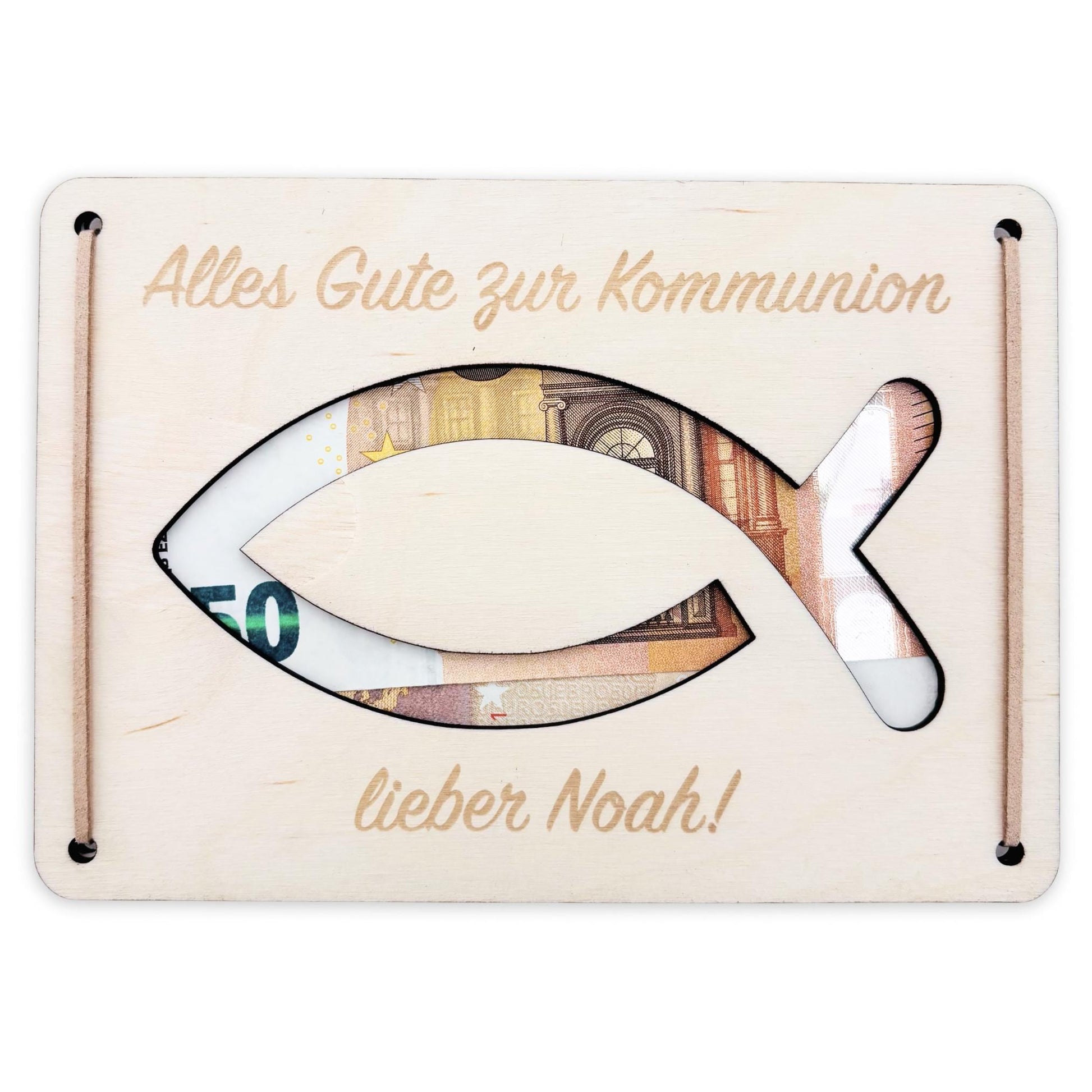 Geldgeschenk Kommunion Geschenk Junge Mädchen personalisierte Geld Verpackung Erstkommunion Geschenkkarte aus Holz 12x17 cm