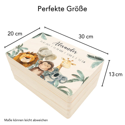 Erinnerungskiste Baby Tiere Holzkiste personalisierte Erinnerungsbox Mädchen Erinnerungsbox Geschenk Geburt Geburtsgeschenk 30x20x13 cm