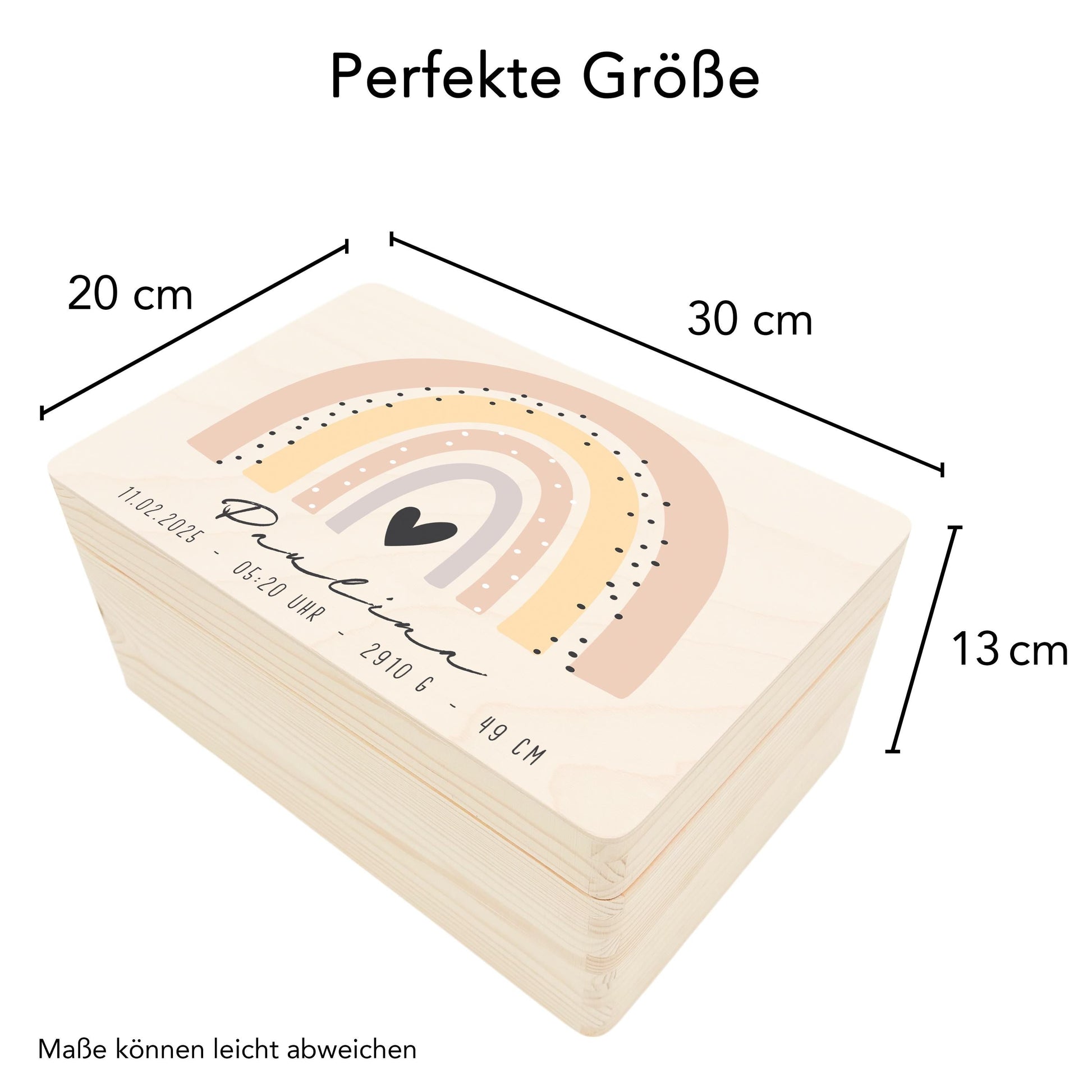 Erinnerungskiste Baby Regenbogen Holzkiste personalisierte Erinnerungsbox Mädchen Erinnerungsbox Geschenk Geburt Geburtsgeschenk 30x20x13 cm