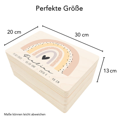 Erinnerungskiste Baby Regenbogen Holzkiste personalisierte Erinnerungsbox Mädchen Erinnerungsbox Geschenk Geburt Geburtsgeschenk 30x20x13 cm
