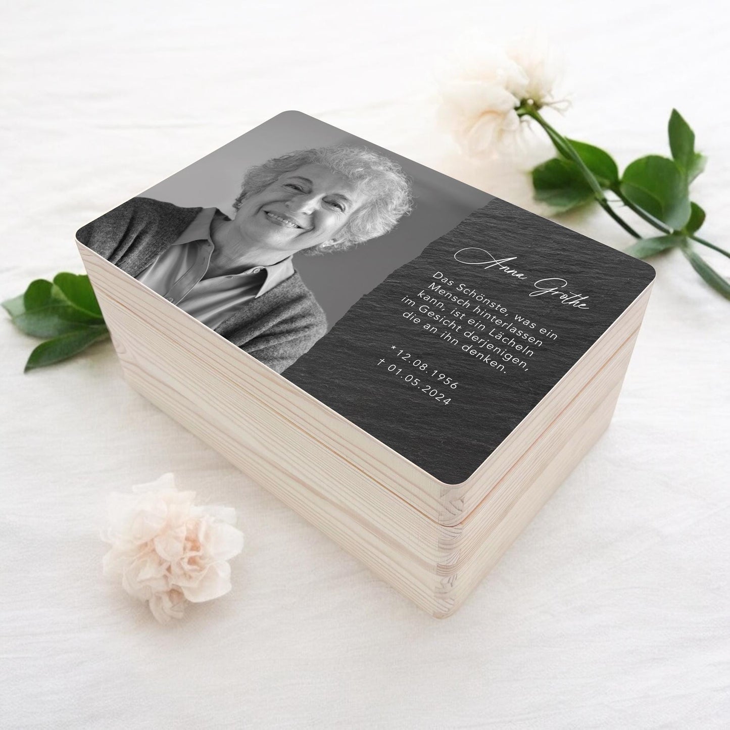 Trauergeschenk Andenken personalisierte Trauerbox Erinnerungsbox Erinnerungskiste Holzkiste Geschenk für Angehörige Holzbox 30x20x13 cm