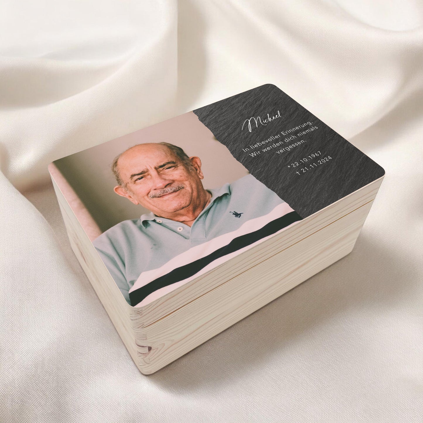 Trauergeschenk Andenken personalisierte Trauerbox Erinnerungsbox Erinnerungskiste Holzkiste Geschenk für Angehörige Holzbox 30x20x13 cm