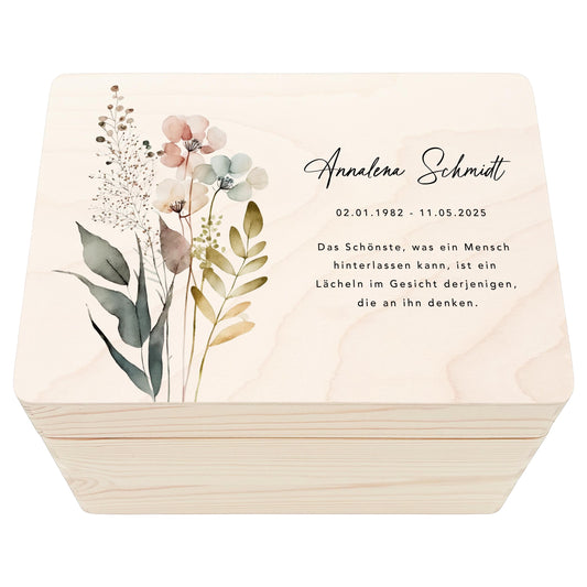 Erinnerungskiste Trauer Trauergeschenk personalisierte Trauerbox Andenken Wildblumen Holzkiste Geschenk Angehörige Holzbox 30x20x13 cm