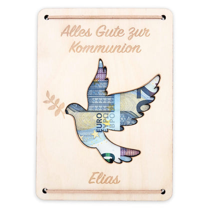 Kommunion Geldgeschenk personalisierte Geld Verpackung Erstkommunion Geschenk Junge Mädchen Geschenkkarte aus Holz 12x17 cm