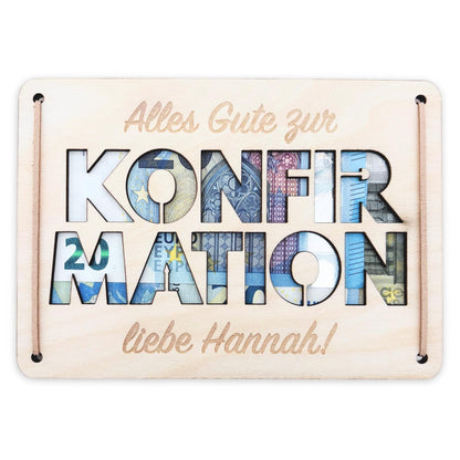 Konfirmation Geldgeschenk personalisierte Geld Verpackung Geschenk Konfirmationsgeschenk Fisch Geschenkkarte aus Holz 12x17 cm