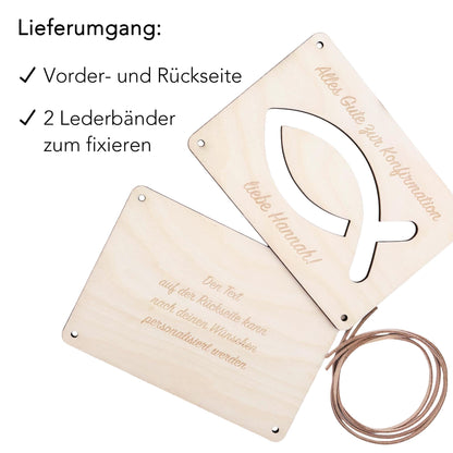 Konfirmation Geldgeschenk personalisierte Geld Verpackung Geschenk Konfirmationsgeschenk Fisch Geschenkkarte aus Holz 12x17 cm