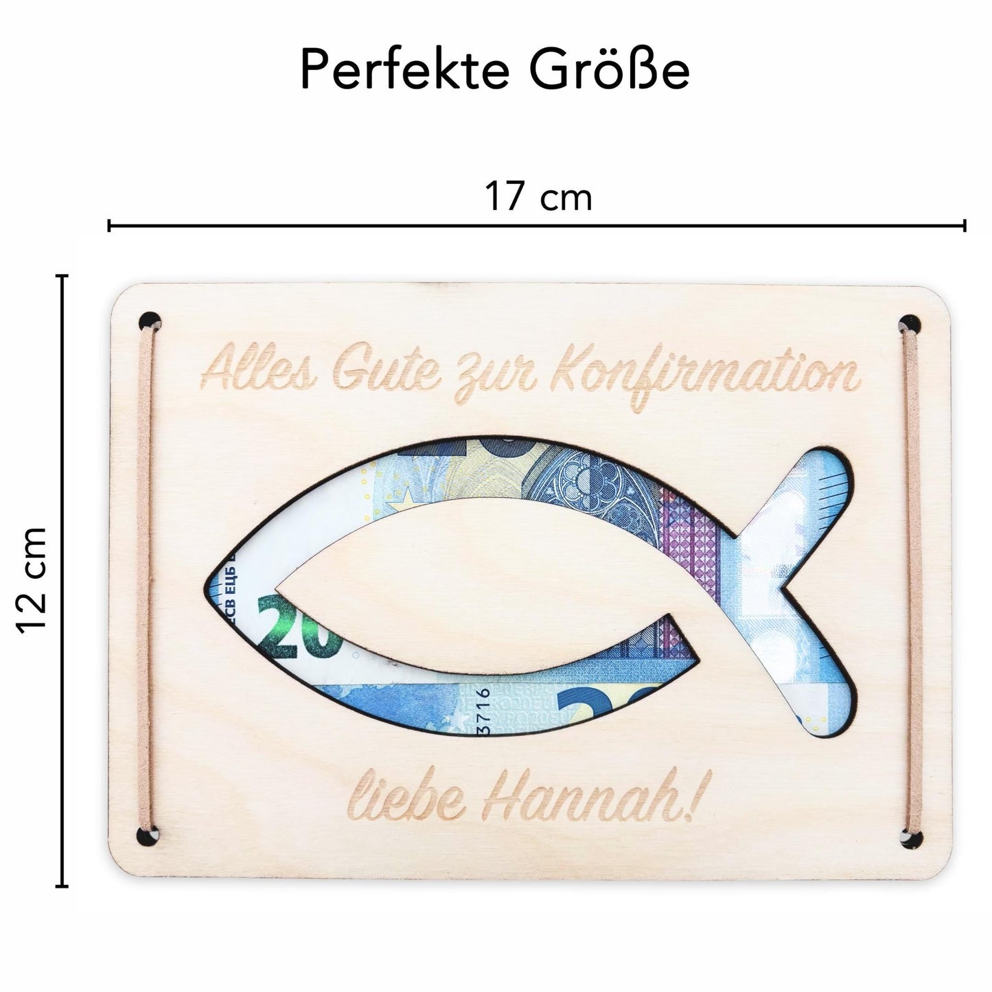 Konfirmation Geldgeschenk personalisierte Geld Verpackung Geschenk Konfirmationsgeschenk Fisch Geschenkkarte aus Holz 12x17 cm