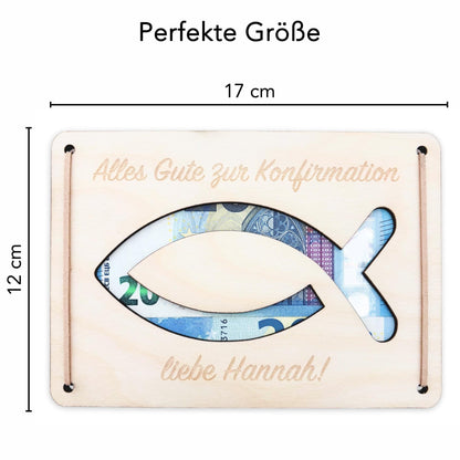 Konfirmation Geldgeschenk personalisierte Geld Verpackung Geschenk Konfirmationsgeschenk Fisch Geschenkkarte aus Holz 12x17 cm