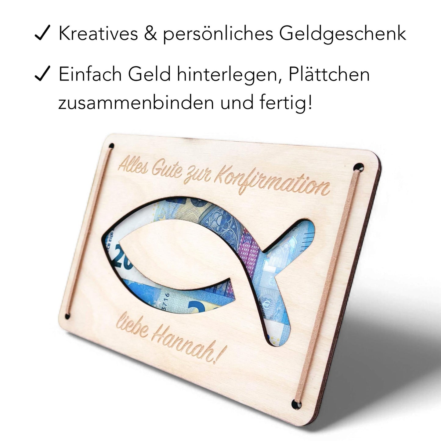 Konfirmation Geldgeschenk personalisierte Geld Verpackung Geschenk Konfirmationsgeschenk Fisch Geschenkkarte aus Holz 12x17 cm