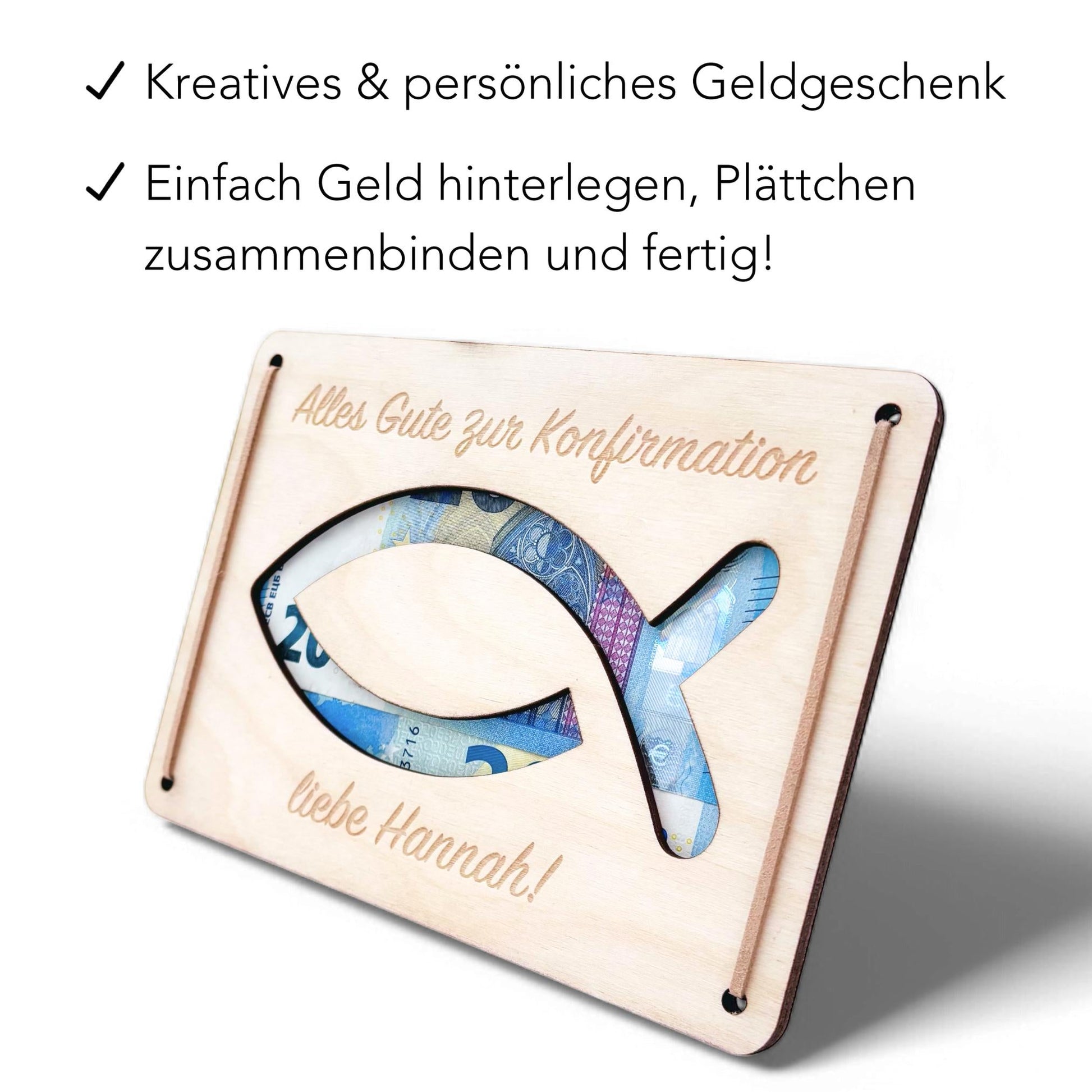 Konfirmation Geldgeschenk personalisierte Geld Verpackung Geschenk Konfirmationsgeschenk Fisch Geschenkkarte aus Holz 12x17 cm