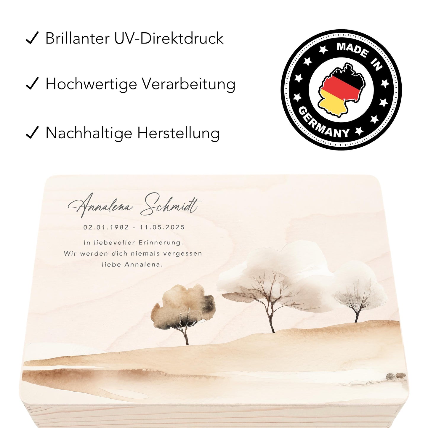 Trauergeschenk Trauerbox personalisiertes Andenken Erinnerungsbox Erinnerungskiste Holzkiste Geschenk für Angehörige Holzbox 30x20x13 cm