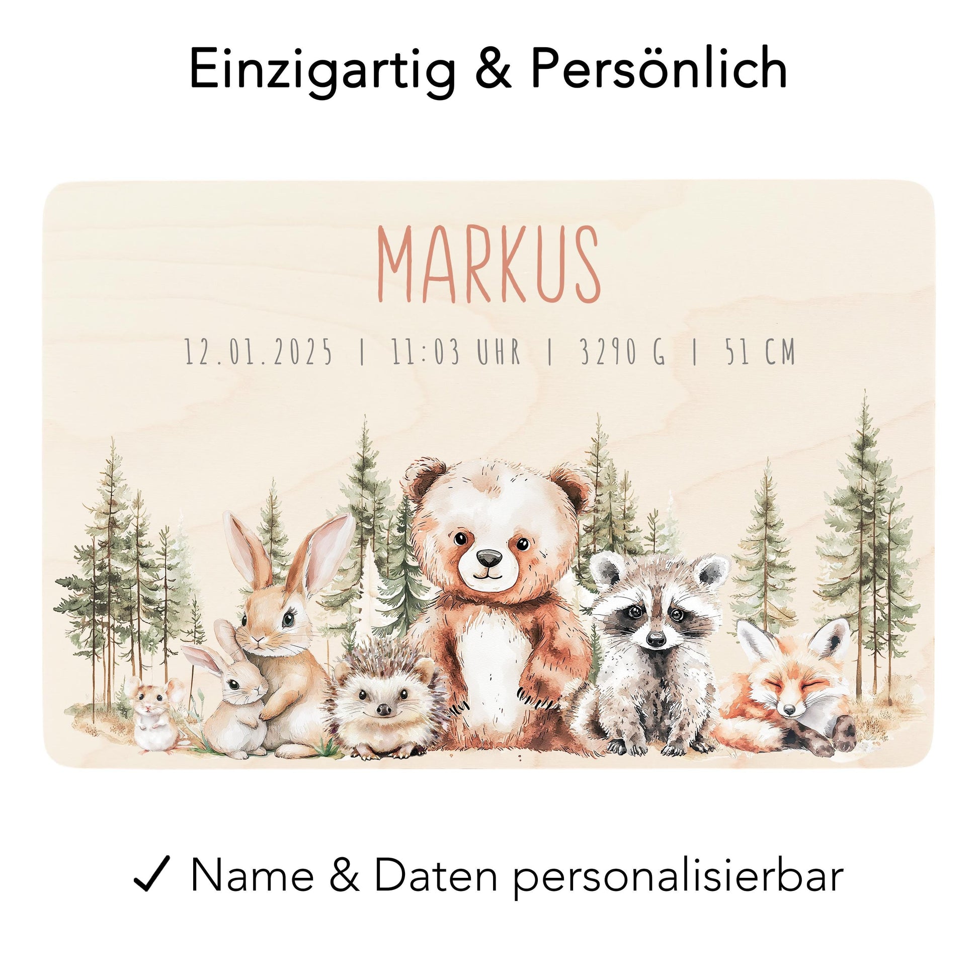 Erinnerungskiste Baby Holzkiste personalisierte Erinnerungsbox Waldtiere Mädchen Junge Geschenk Geburt Geburtsgeschenk 30x20x13 cm