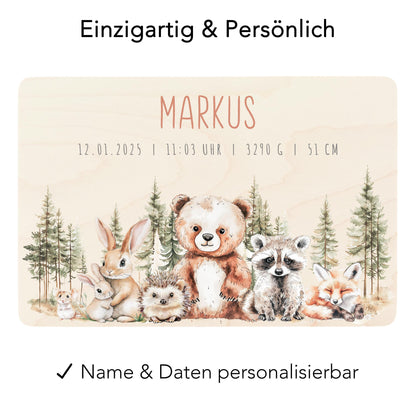 Erinnerungskiste Baby Holzkiste personalisierte Erinnerungsbox Waldtiere Mädchen Junge Geschenk Geburt Geburtsgeschenk 30x20x13 cm
