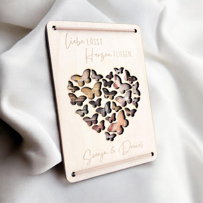 Personalisiertes Hochzeitsgeschenk für Brautpaar Geldgeschenke Verpackung Hochzeit Geld Geschenk Hochzeitskarte aus Holz 12x17 cm