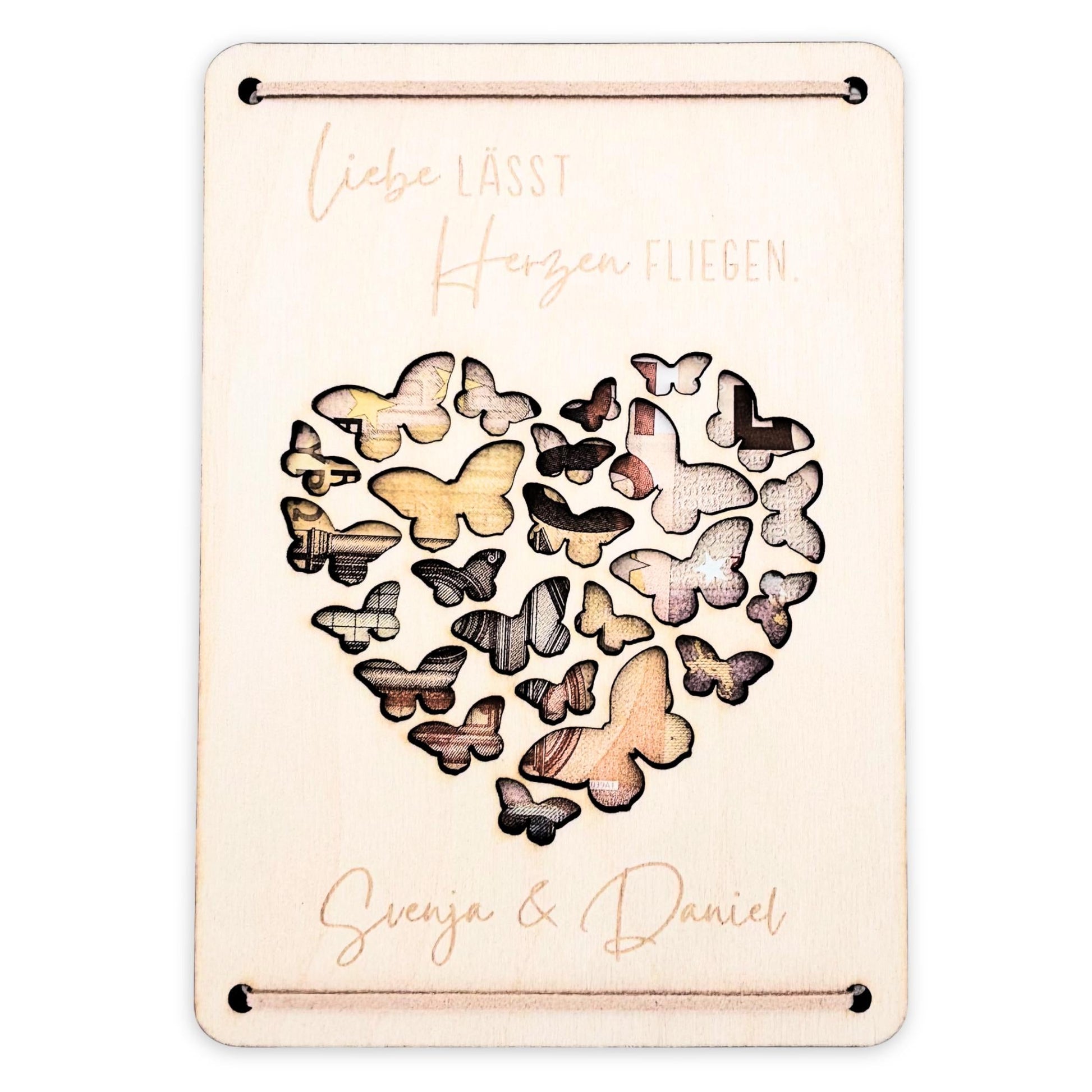 Personalisiertes Hochzeitsgeschenk für Brautpaar Geldgeschenke Verpackung Hochzeit Geld Geschenk Hochzeitskarte aus Holz 12x17 cm