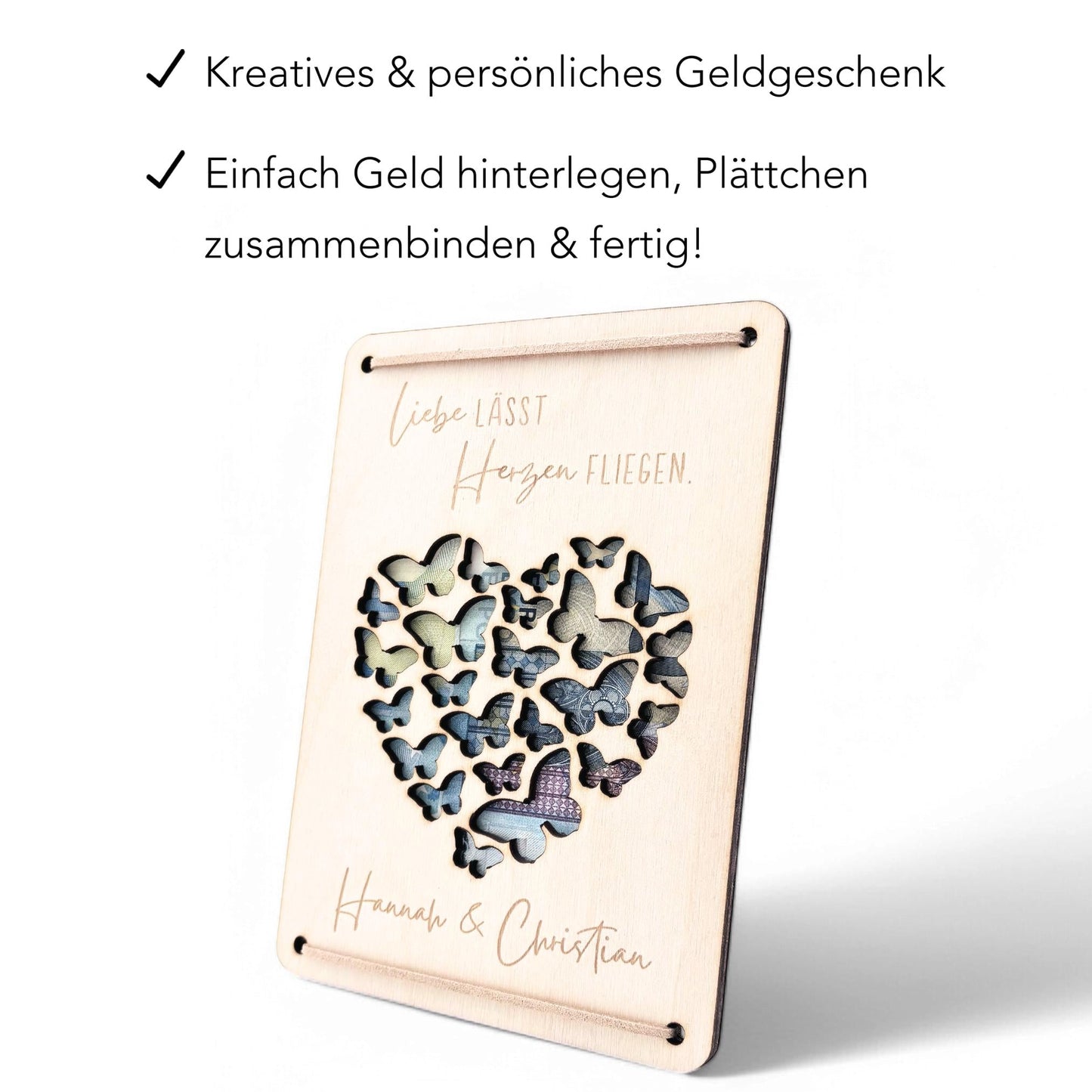 Personalisiertes Hochzeitsgeschenk für Brautpaar Geldgeschenke Verpackung Hochzeit Geld Geschenk Hochzeitskarte aus Holz 12x17 cm