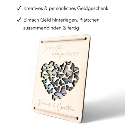 Personalisiertes Hochzeitsgeschenk für Brautpaar Geldgeschenke Verpackung Hochzeit Geld Geschenk Hochzeitskarte aus Holz 12x17 cm