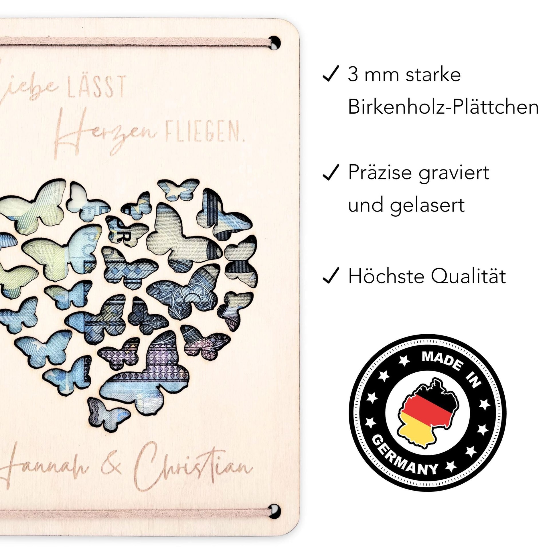 Personalisiertes Hochzeitsgeschenk für Brautpaar Geldgeschenke Verpackung Hochzeit Geld Geschenk Hochzeitskarte aus Holz 12x17 cm