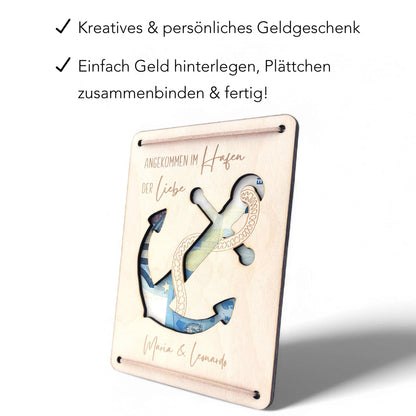 Hochzeitsgeschenk für Brautpaar Geld personalisiert Geldgeschenke Verpackung Hochzeit Geschenk Hochzeitskarte aus Holz 12x17 cm