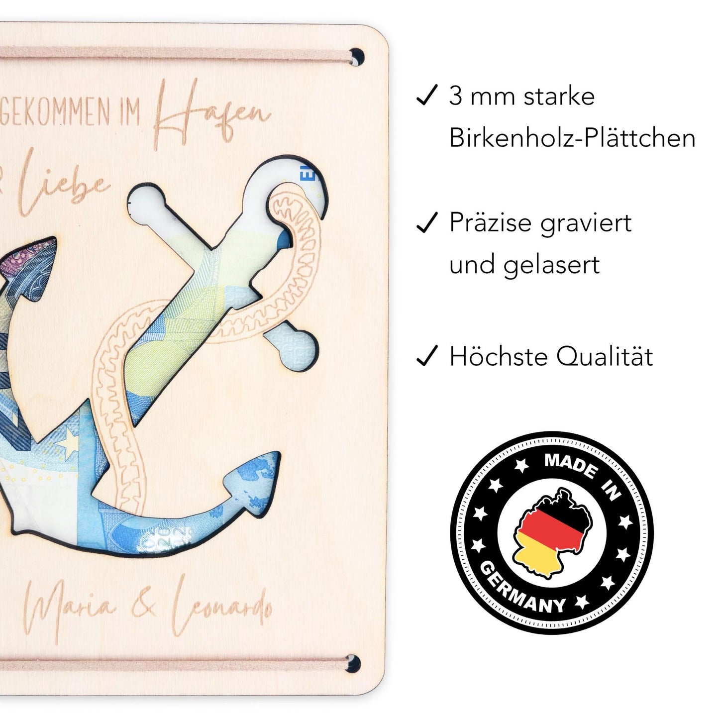 Hochzeitsgeschenk für Brautpaar Geld personalisiert Geldgeschenke Verpackung Hochzeit Geschenk Hochzeitskarte aus Holz 12x17 cm