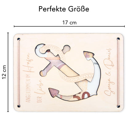 Hochzeitsgeschenk für Brautpaar Geld personalisiert Geldgeschenke Verpackung Hochzeit Geschenk Hochzeitskarte aus Holz 12x17 cm
