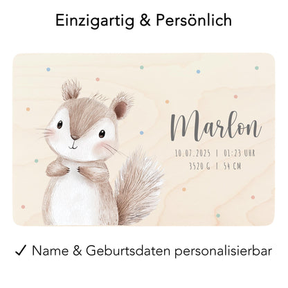 Erinnerungskiste Baby Eichhörnchen Holzkiste personalisierte Erinnerungsbox Geschenk Geburt Geburtsgeschenk 30x20x13 cm